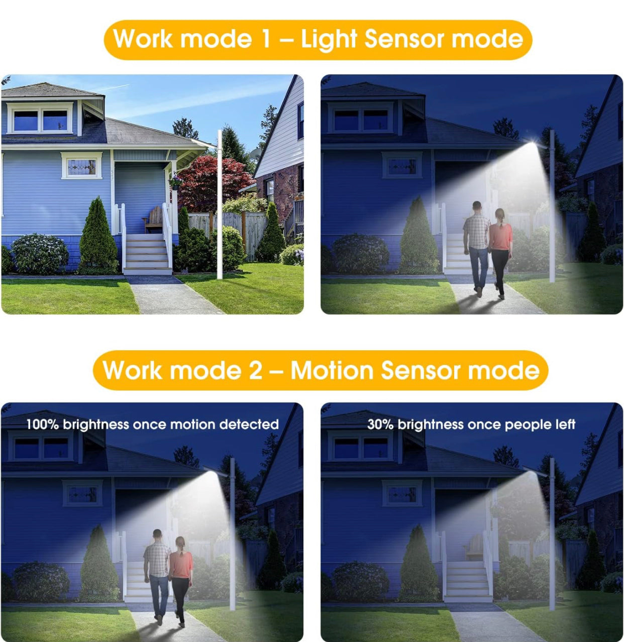 Lampadaires solaires d'extérieur Lighteme, éclairage solaire blanc froid/blanc chaud, détecteur de mouvement, 1 300 lm, étanchéité IP65, variateur d'intensité, télécommande