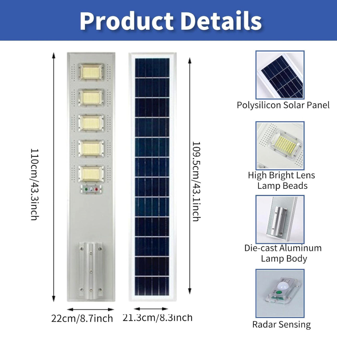Lighteme 5000W Solar Powered Street Light Outdoor, Waterproof Solar Parking Lot Lights Commercial Motion Sensor LED Flood Lights with Remote