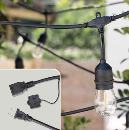Lighteme 48FT Outdoor LED String Lights Plug-In - 24 Shatter Resistant and Waterproof Bulbs - Commercial Grade - UL Listed Heavy Duty Wire