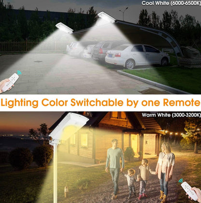 Lampadaires solaires d'extérieur Lighteme, éclairage solaire blanc froid/blanc chaud, détecteur de mouvement, 1 300 lm, étanchéité IP65, variateur d'intensité, télécommande