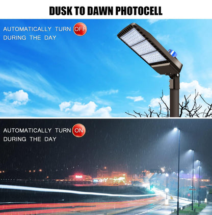 Lighteme 300W LED Parking Lot Light Hard Wire Slip Fitter Mount Dusk to Dawn LED Outdoor Lighting Exterior Flood Light Commercial IP65 Waterproof