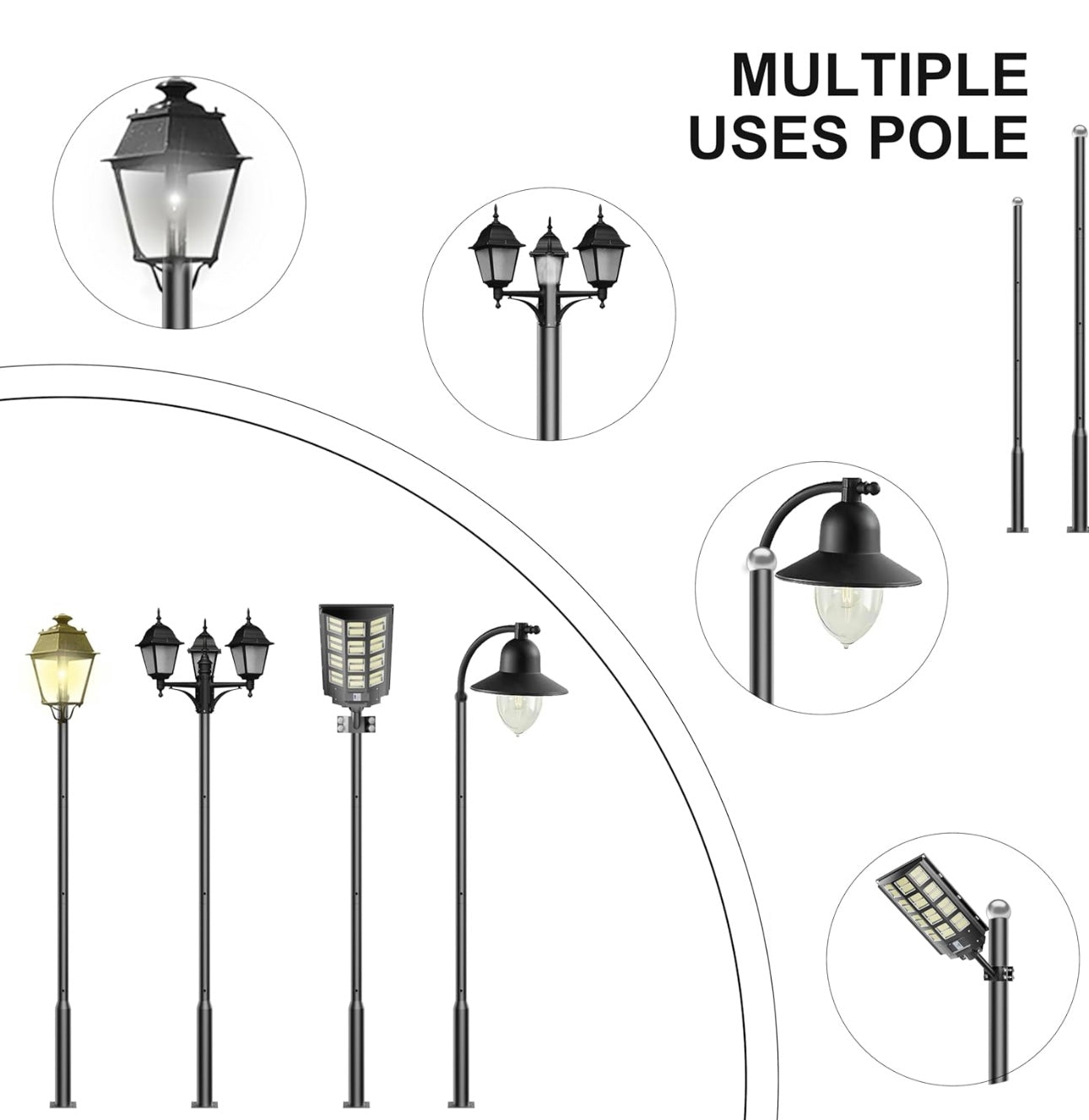 Lighteme 20Ft Commercial Grade Street/Parking/Flag Light Pole, Q235 Galvanized + Cage  1-Pack