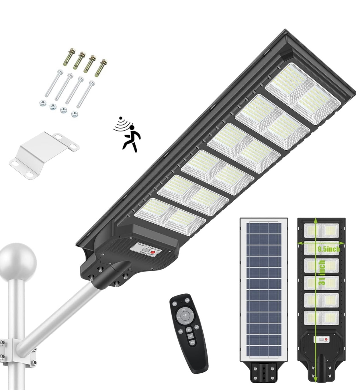Lighteme 1000W Solar Street Light Motion Sensor, 80000LM IP65 Waterproof with Remote Control
