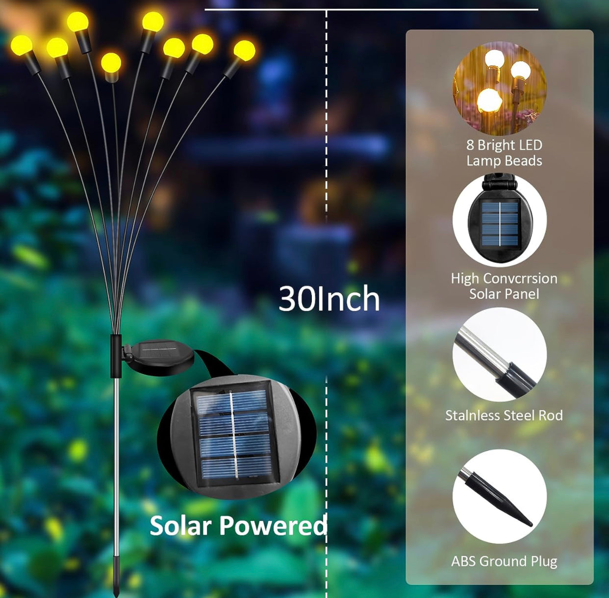 4 Pack - Lighteme Solar Powered Light FireFly Upgraded 8 LED-Warm White