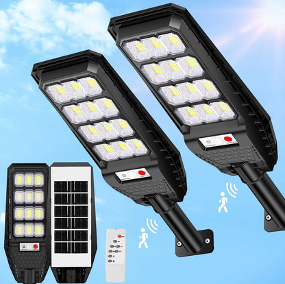 Lighteme 2-Pack Solar Street Lights Outdoor Waterproof,6000LM Dusk to Dawn,6500K Motion Sensor with Remote Control