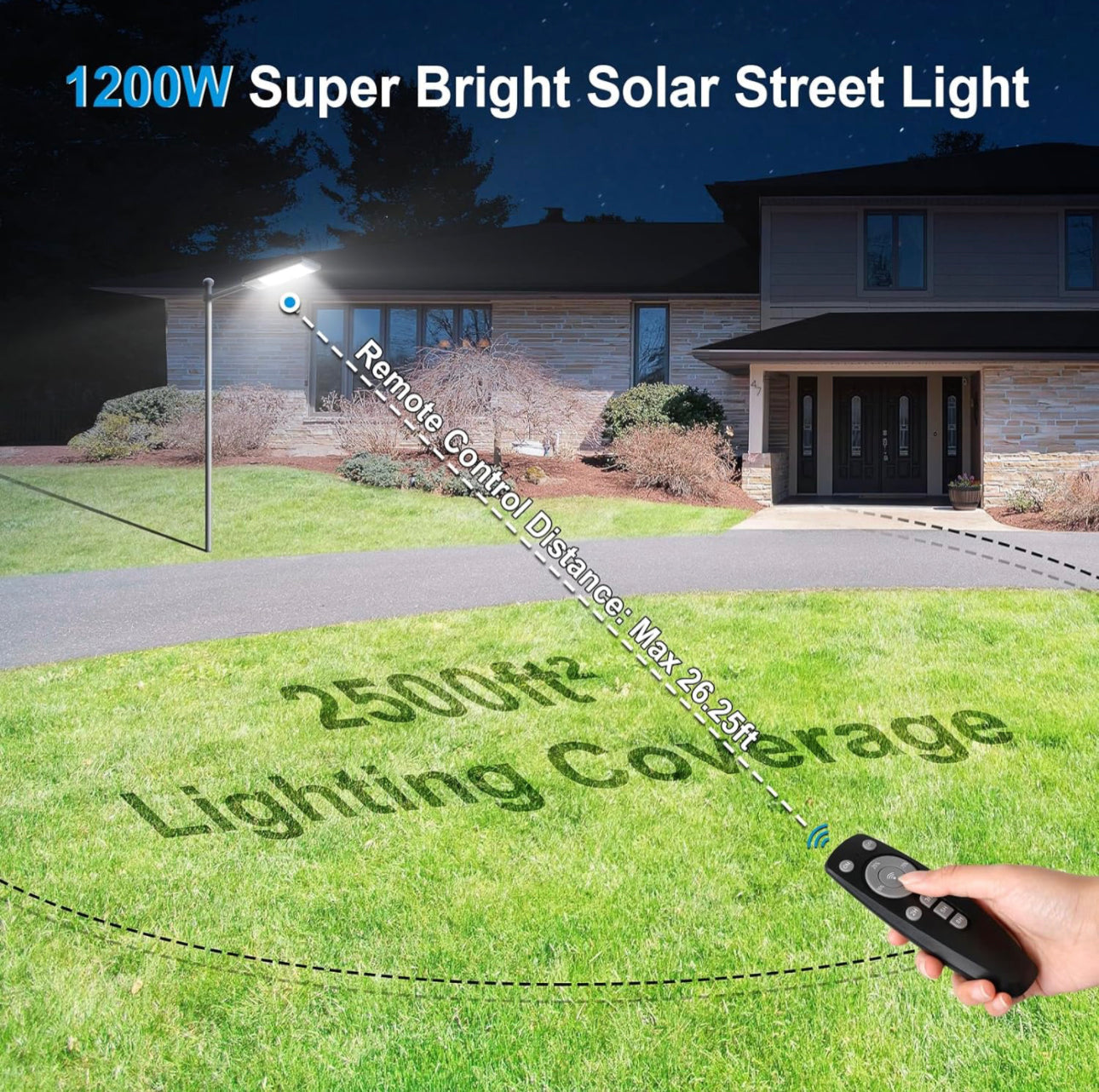 Lighteme 1200W Commercial Solar Street Light , 100000LM Parking Lot Light Dusk to Dawn With Remote