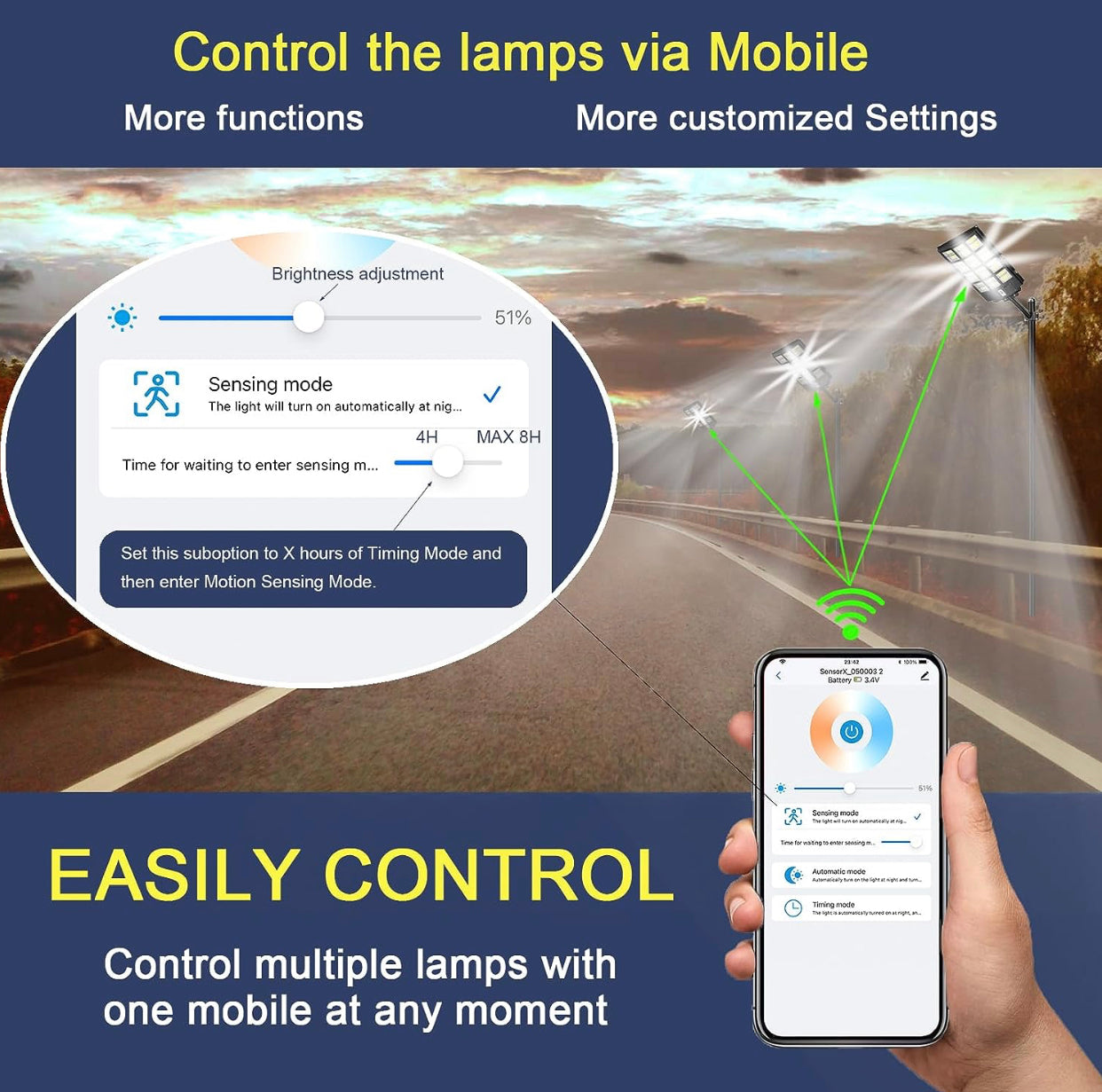 Lighteme 2000W Solar Street Light Outdoor, 250000LM 6500K with Mobile App Remote Control Dusk to Dawn LED Motion Sensor
