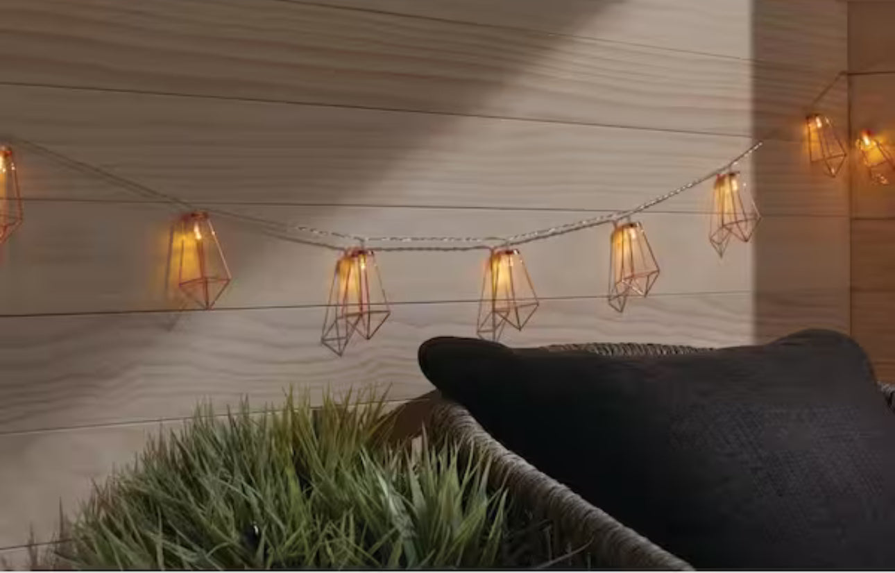 Lighteme 12Ft Battery Operated Metal Indoor Integrated LED String Lights 10-Light