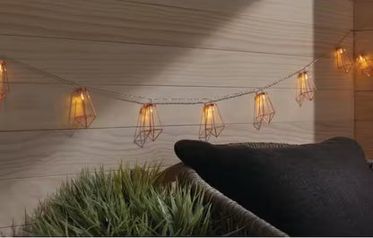 Lighteme 12Ft Battery Operated Metal Indoor Integrated LED String Lights 10-Light