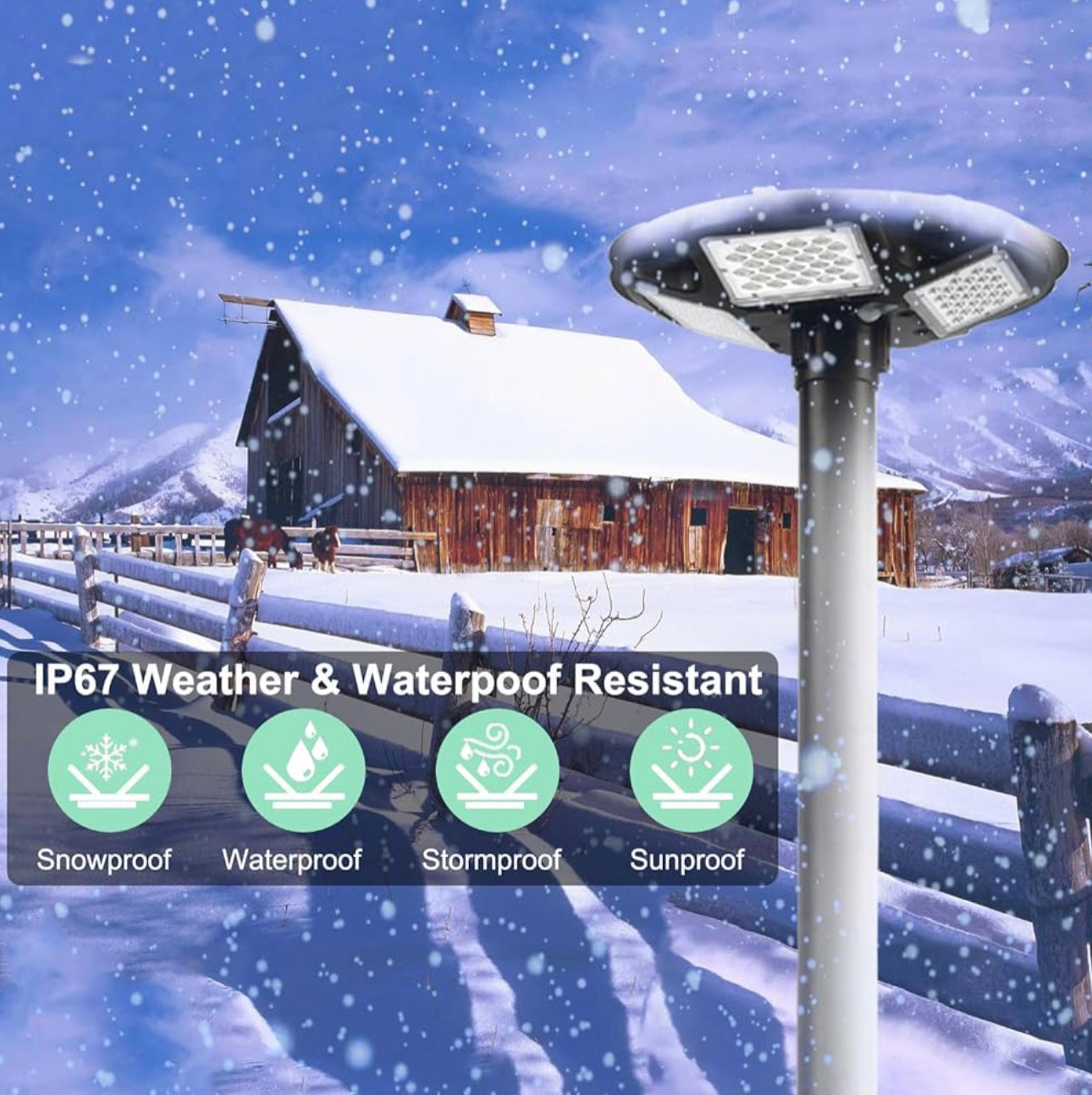 Lighteme 1500W Commercial Solar Flag Pole Outdoor Lamp Post Light with 98 inch Pole IP67 Waterproof With Remote