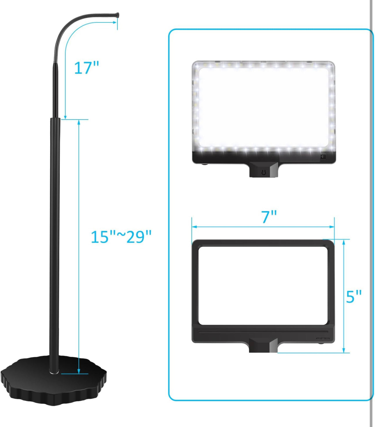 Lighteme 5-fache Lupe mit dimmbarem 36-LED-Licht und Ständer, Vergrößerungs-Stehlampe mit einstellbarer Helligkeit, beleuchtete Lupe mit Schwanenhalsarm zum Lesen, Basteln und für Naharbeiten 