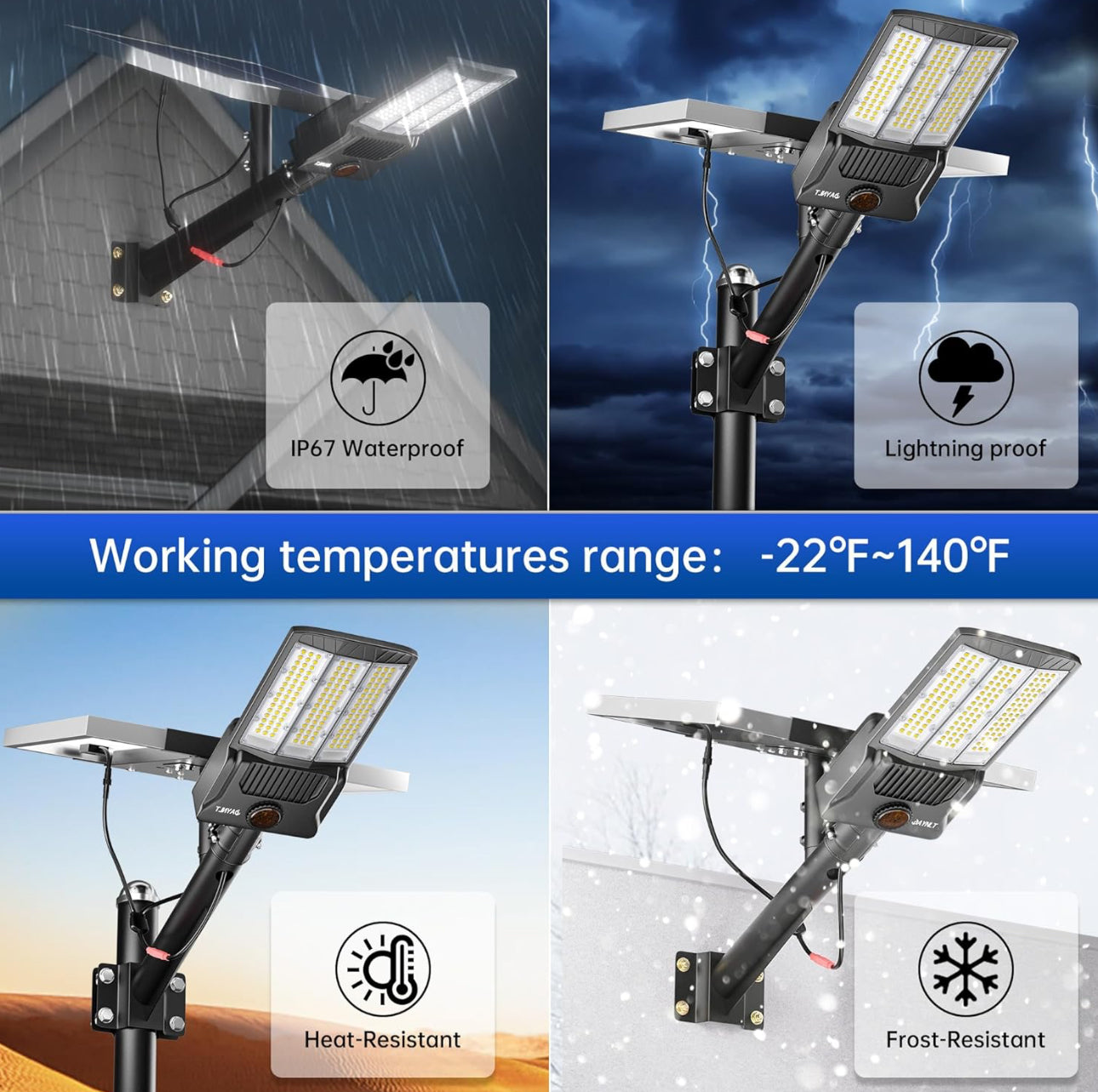 Lighteme 6500W Solar Street Lights Outdoor, 500000LM High Powered Commercial Parking Lot Lights 6500K Dusk to Dawn with Remote