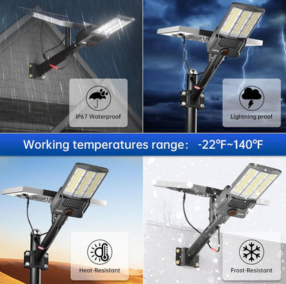 Lighteme 6500W Solar Street Lights Outdoor, 500000LM High Powered Commercial Parking Lot Lights 6500K Dusk to Dawn with Remote