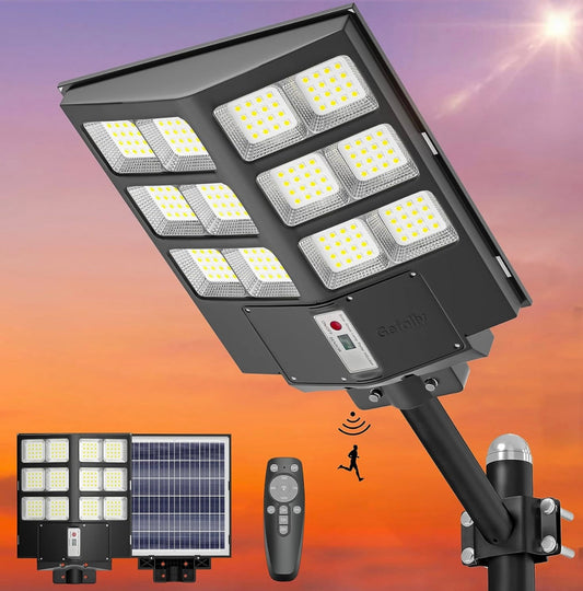 Lighteme 600W Commercial Solar Street Light , 60000LM Parking Lot Light Commercial Dusk to Dawn With Remote