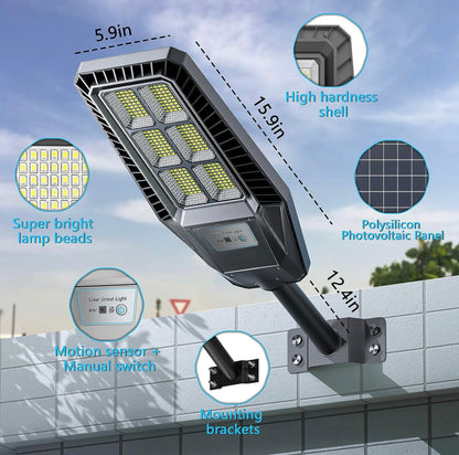 Lighteme 300W Solar Street Light 30000LM LED Outdoor Waterproof Dusk to Dawn for Yard Lighting IP66 6000K with Bracket and Remote Control