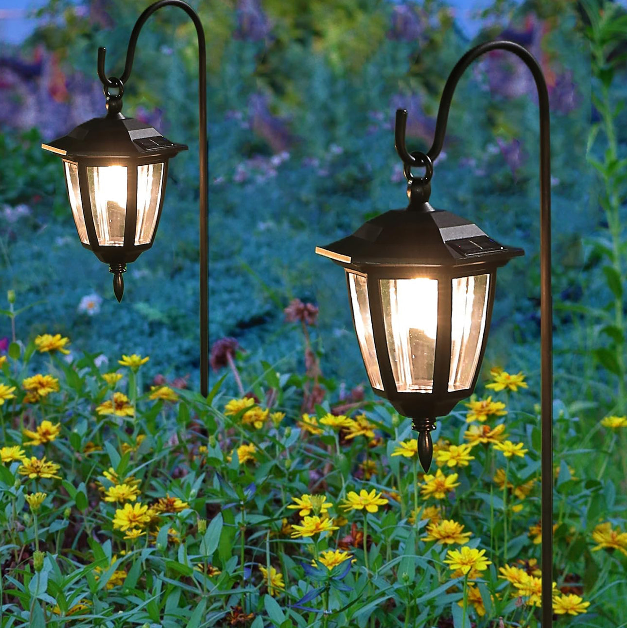 Lighteme Solar Hanging Lights Dual Use Shepherd Hook Lights Outdoor, 4 Pack