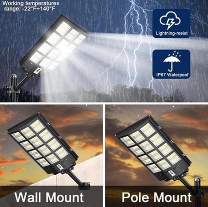 Lighteme 2000W Solar Street Light Outdoor, 250000LM 6500K with Mobile App Remote Control Dusk to Dawn LED Motion Sensor