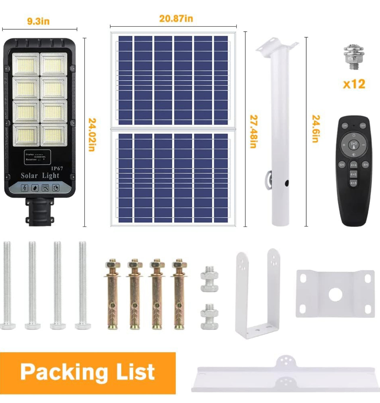 Lighteme 1200W Solar Outdoor Lights Motion Sensor Dusk to Dawn Commercial Large Area Lighting Security Flood Lights Waterproof with Remote for Backyard Stadium Garage Parking Lot