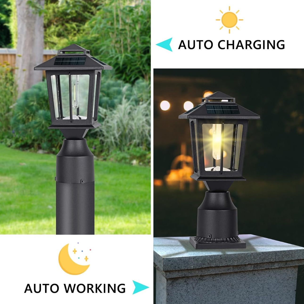 Lighteme 2 Pack Aluminum Solar Post/Fence Lights Outdoor, Wood 4X4 Solar Post Cap Lights