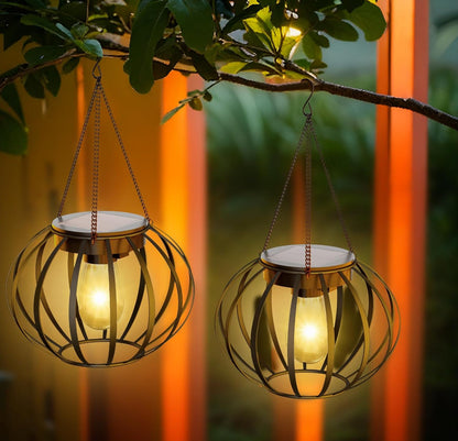 2 Pack Lighteme Solar Hanging Lanterns Outdoor Waterproof 15" Pumpkin Shape