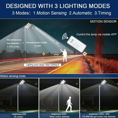 Lighteme 2000W Solar Street Light Outdoor, 250000LM 6500K with Mobile App Remote Control Dusk to Dawn LED Motion Sensor