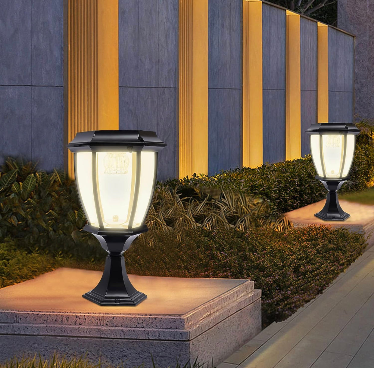 Lighteme 63" Solar Lamp Post Lights ,Outdoor Aluminum Floor Lamp,Waterproof Solar Powered Street Lights for Garden, Pathway, Driveway, Front/ Back Door, Warm White Solar Post Light,Replaceable Bulb(2 Pack)