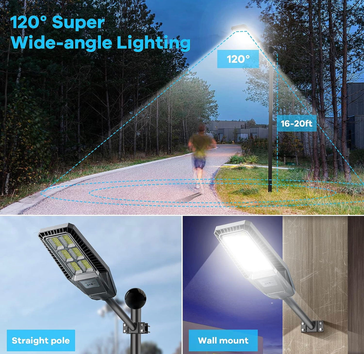 Lighteme 300W Solar Street Light 30000LM LED Outdoor Waterproof Dusk to Dawn for Yard Lighting IP66 6000K with Bracket and Remote Control