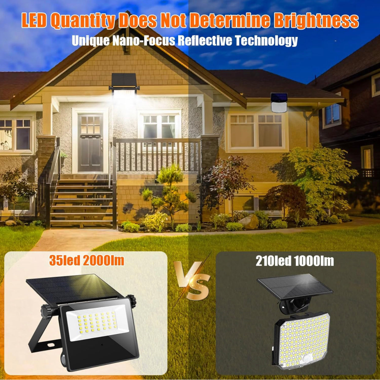 Lighteme 2-Pack Solar Outdoor Lights, Metal Solar Security/Flood Lights ,2000LM Motion Sensor
