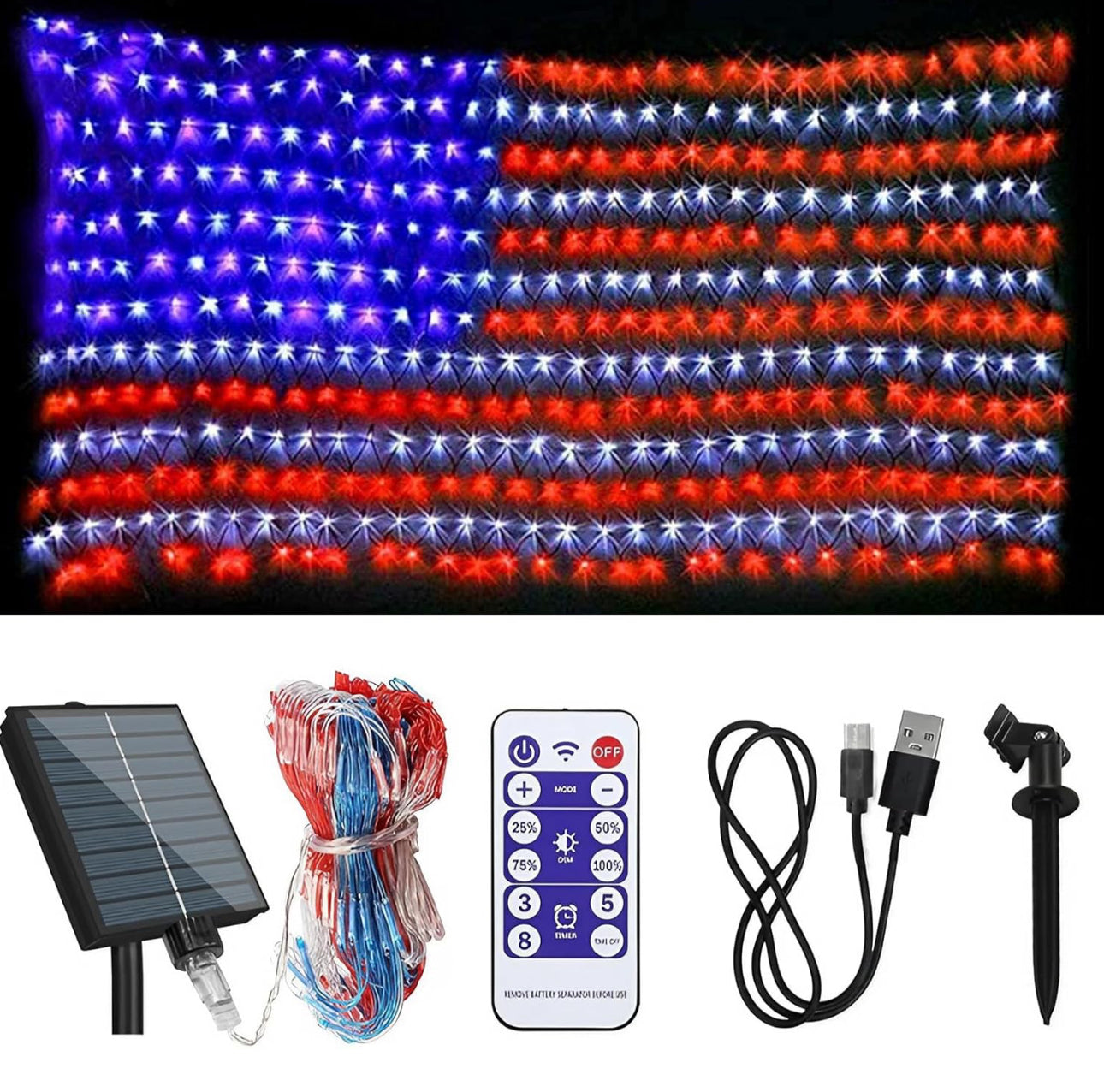 Lighteme American Flag Solar Lights 420 Super Bright LEDs 2-in-1 Solar Powered and Plug in Flag Light