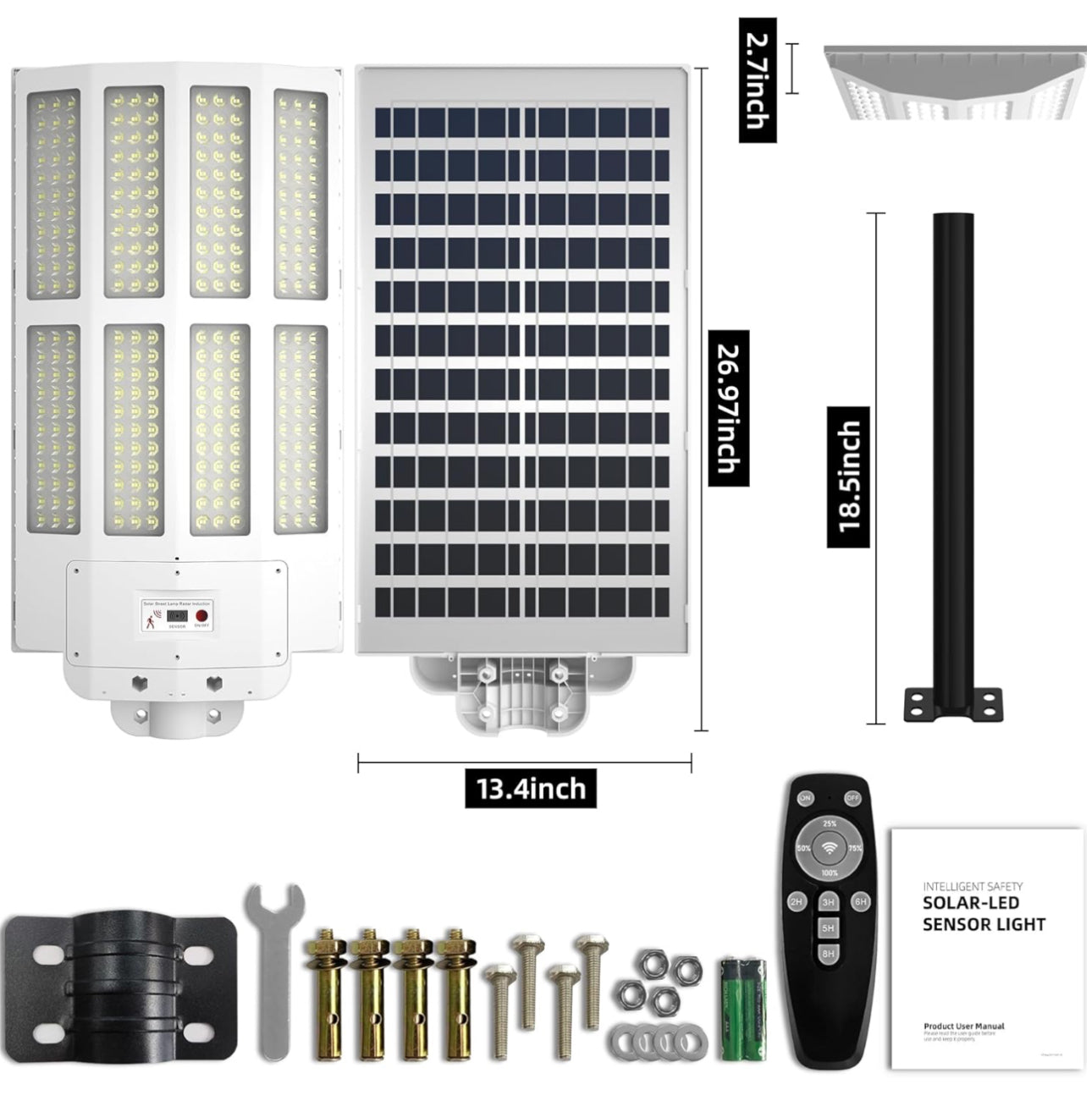 Lighteme 1500W Solar Street Light Outdoor Waterproof, 6500K Motion Sensor Lights Dusk to Dawn, 200,000LM Wall Light with Remote Control