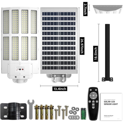 Lighteme 1500W Solar Street Light Outdoor Waterproof, 6500K Motion Sensor Lights Dusk to Dawn, 200,000LM Wall Light with Remote Control