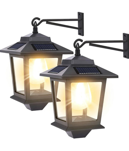 Lighteme 2 Pack Solar Aluminum Wall Hanging Lanterns with Replaceable Bulb, 4 Solar Panels,Anti-Rust