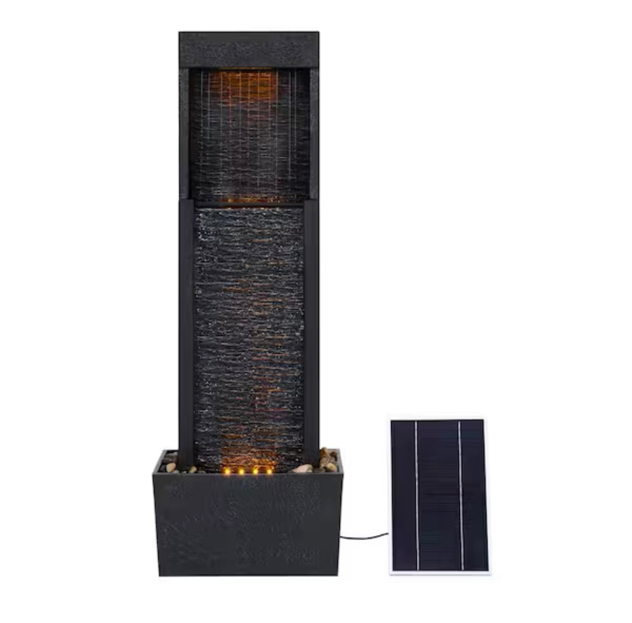 Lighteme Solar-Powered Waterfall Fountain with LED Lights, 38'' Tall Outdoor Gray Slate