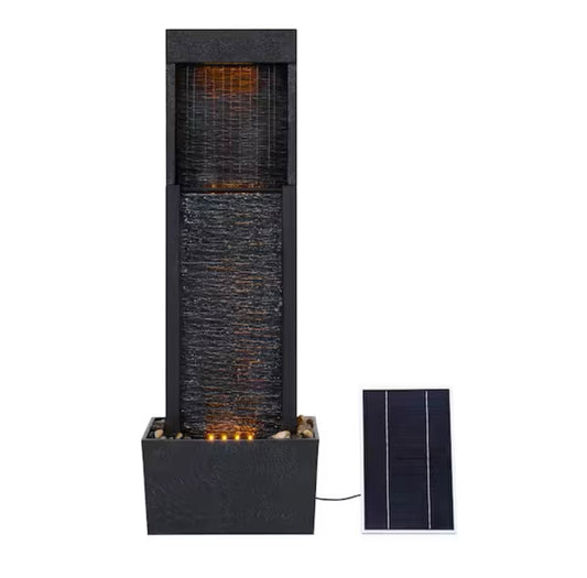 Lighteme Solar-Powered Waterfall Fountain with LED Lights, 38'' Tall Outdoor Gray Slate