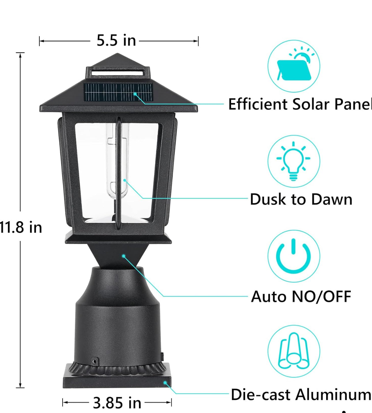 Lighteme 2 Pack Aluminum Solar Post/Fence Lights Outdoor, Wood 4X4 Solar Post Cap Lights