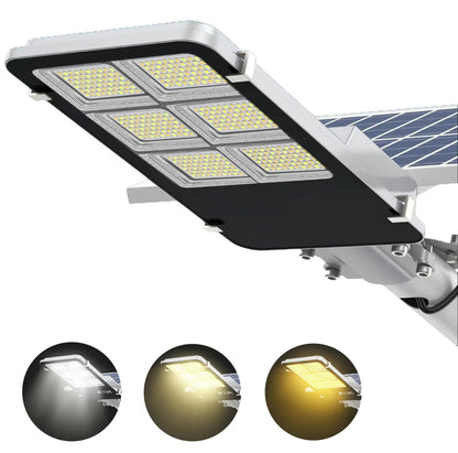 Lighteme 1800W Tri-Color Solar Street Lights Outdoor - Multi-ColorAdjustable Lighting - 7000K LED Street Light with Remote Control - Ideal for Parking Lot, Yard, Plaza - solar parking lot lights