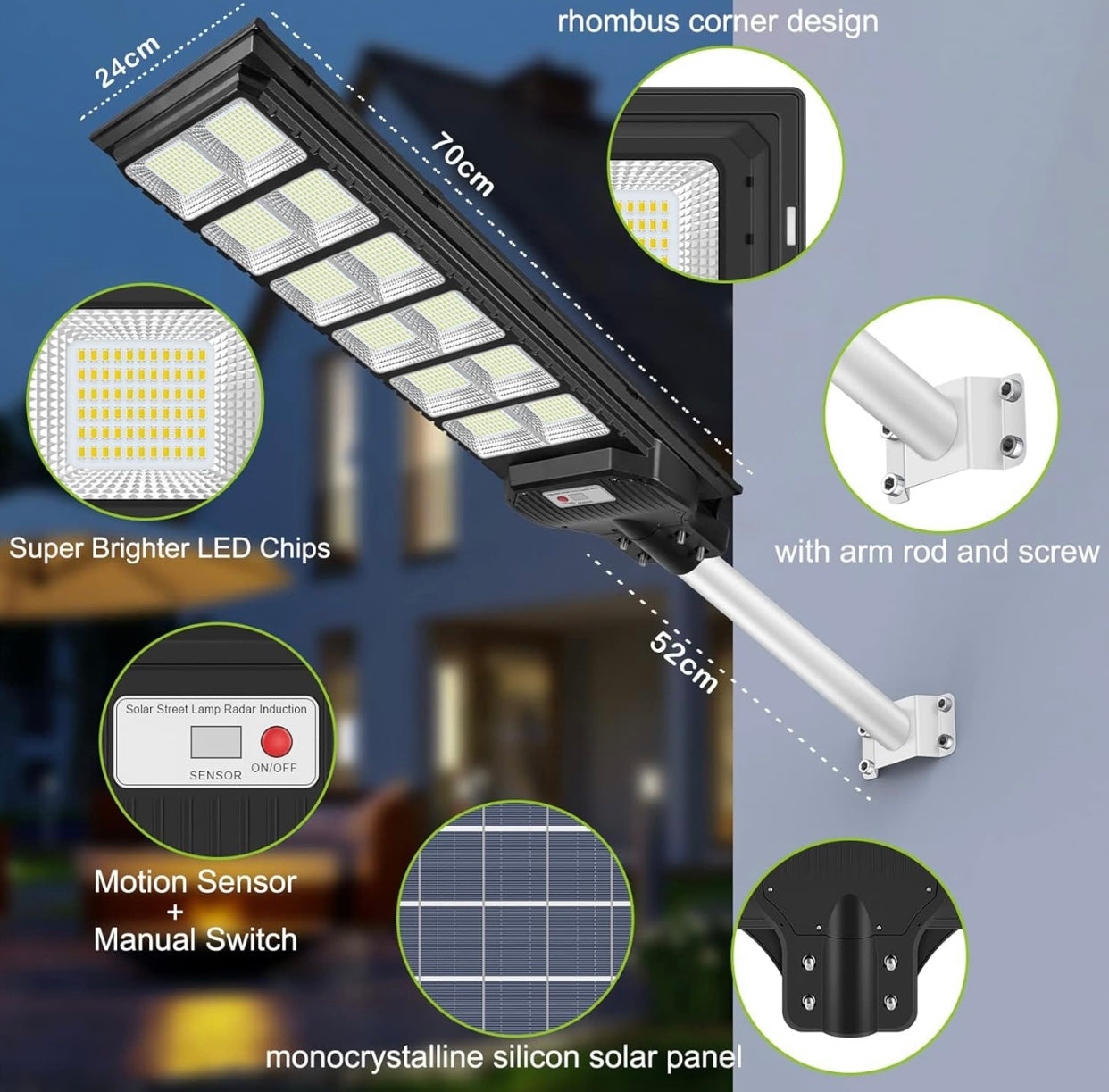 Lighteme 1000W Solar Street Light Motion Sensor, 80000LM IP65 Waterproof with Remote Control