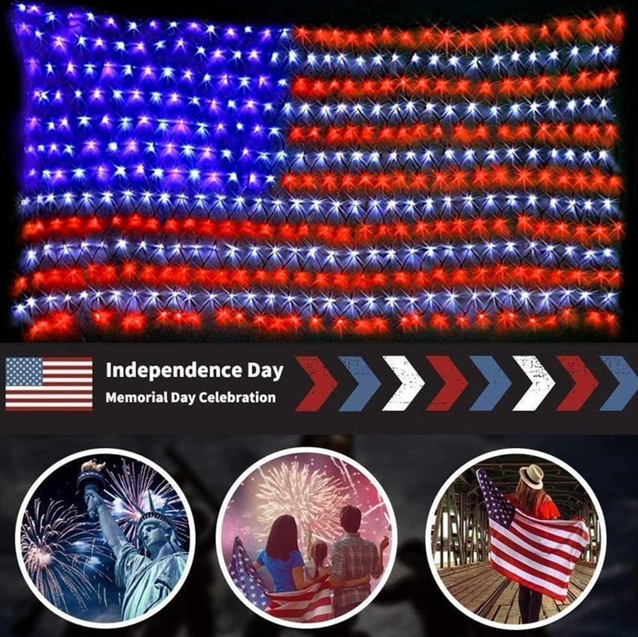 Lighteme American Flag Solar Lights 420 Super Bright LEDs 2-in-1 Solar Powered and Plug in Flag Light
