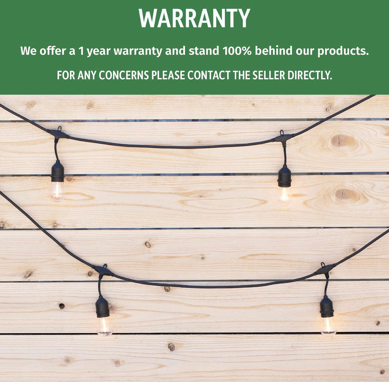 Lighteme 48FT Outdoor LED String Lights Plug-In - 24 Shatter Resistant and Waterproof Bulbs - Commercial Grade - UL Listed Heavy Duty Wire