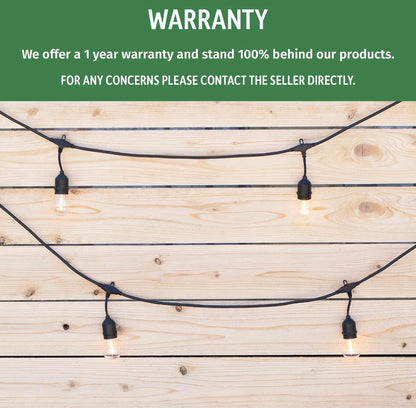 Lighteme 48FT Outdoor LED String Lights Plug-In - 24 Shatter Resistant and Waterproof Bulbs - Commercial Grade - UL Listed Heavy Duty Wire