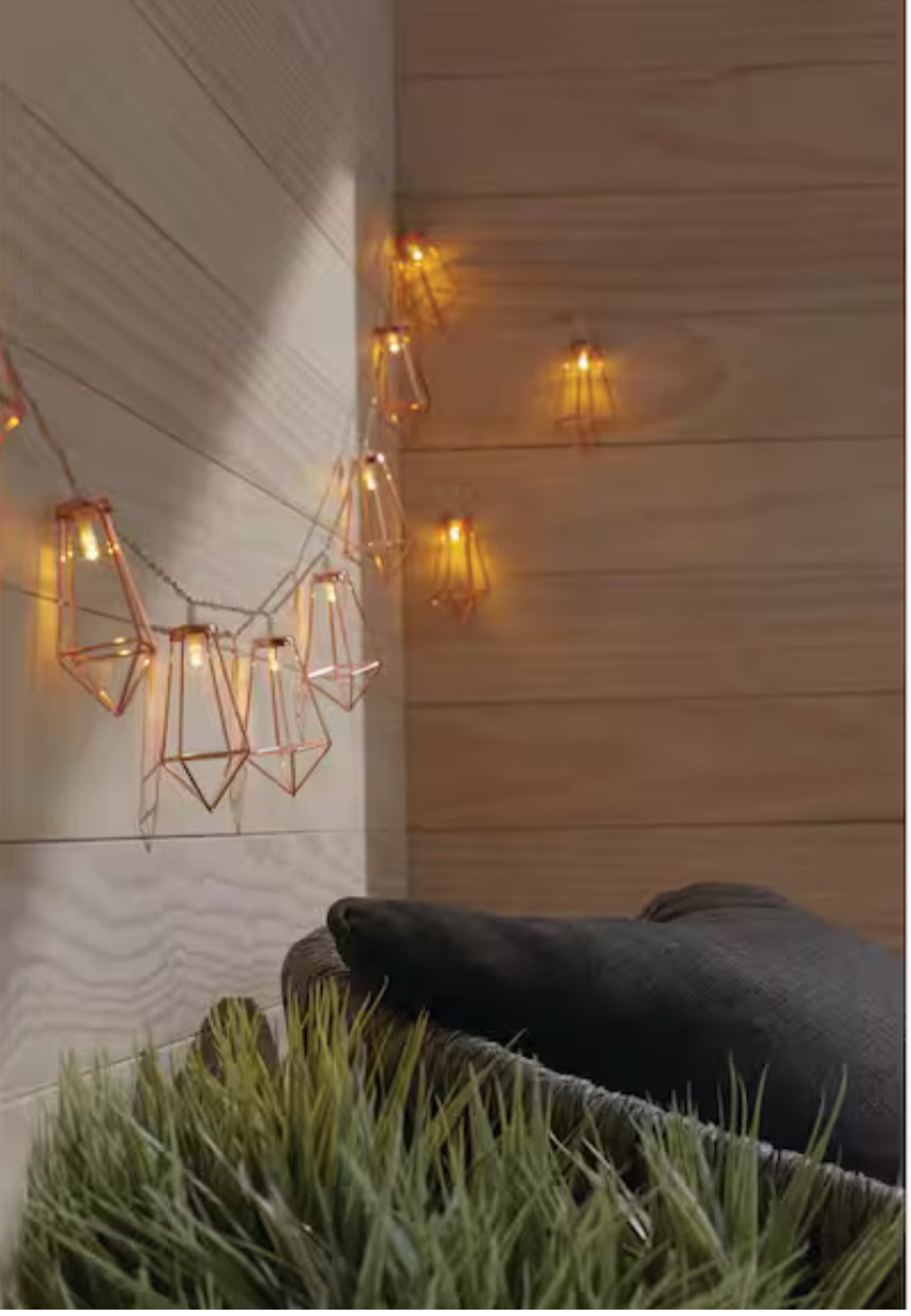 Lighteme 12Ft Battery Operated Metal Indoor Integrated LED String Lights 10-Light