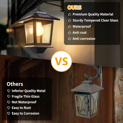 Lighteme 2 Pack Solar Aluminum Wall Hanging Lanterns with Replaceable Bulb, 4 Solar Panels,Anti-Rust