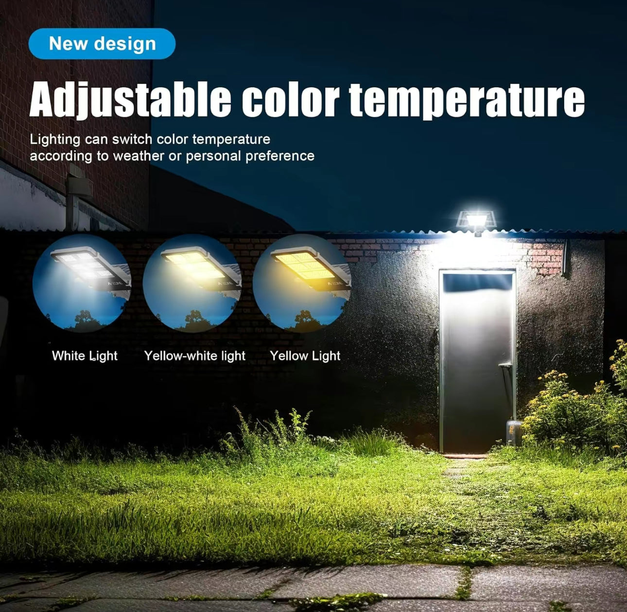 Lighteme 1800W Tri-Color Solar Street Lights Outdoor - Multi-ColorAdjustable Lighting - 7000K LED Street Light with Remote Control - Ideal for Parking Lot, Yard, Plaza - solar parking lot lights