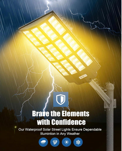 Lighteme 9000W Solar Street Light - Tri-Color 3000K/4000K/6500K Dimmable Solar Motion Sensor Light Outdoor, IP66 Waterproof Solar Dusk to Dawn Lights