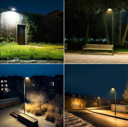 Lighteme 1800W Tri-Color Solar Street Lights Outdoor - Multi-ColorAdjustable Lighting - 7000K LED Street Light with Remote Control - Ideal for Parking Lot, Yard, Plaza - solar parking lot lights
