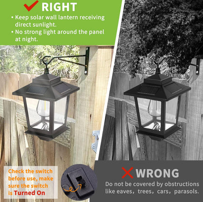 Lighteme 2 Pack Solar Aluminum Wall Hanging Lanterns with Replaceable Bulb, 4 Solar Panels,Anti-Rust