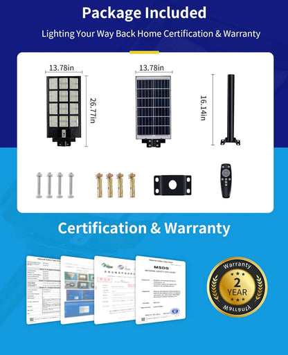 Lighteme 1200W Commercial Solar Street Light , 100000LM Parking Lot Light Dusk to Dawn With Remote