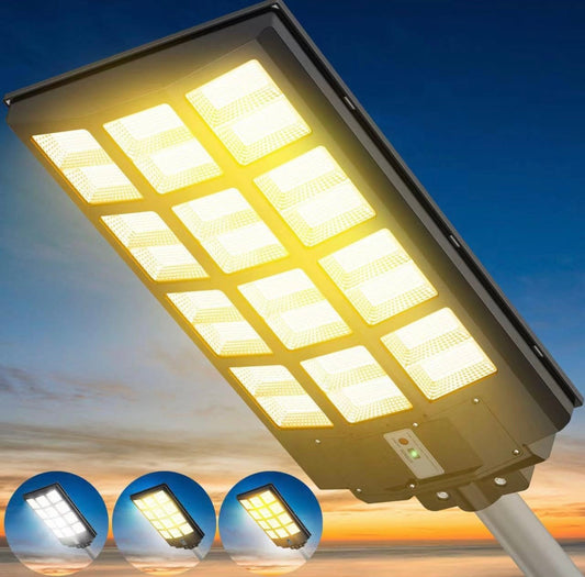 Lighteme 1800W LED Street Light Outdoor - [Warm White] 3000K Solar Street Lights , Dusk to Dawn, Motion Sensor With Remote