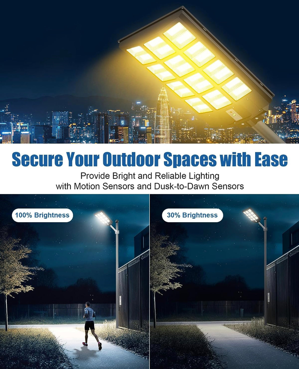 Lighteme 1800 W LED-Straßenlaterne für den Außenbereich – [Warmweiß] 3000 K Solar-Straßenlaternen, Dämmerung bis Morgengrauen, Bewegungssensor mit Fernbedienung 