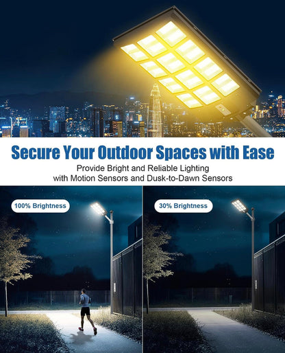 Lighteme 1800 W LED-Straßenlaterne für den Außenbereich – [Warmweiß] 3000 K Solar-Straßenlaternen, Dämmerung bis Morgengrauen, Bewegungssensor mit Fernbedienung 
